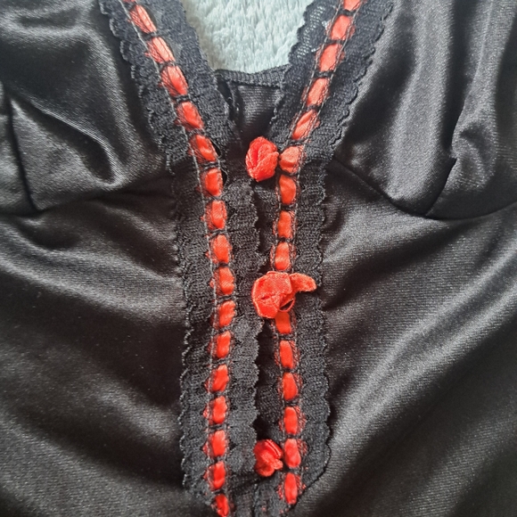 Vtg. 1960's Dupont Nylon Black and Red Rosette Teddy Sm - Picture 10 of 14